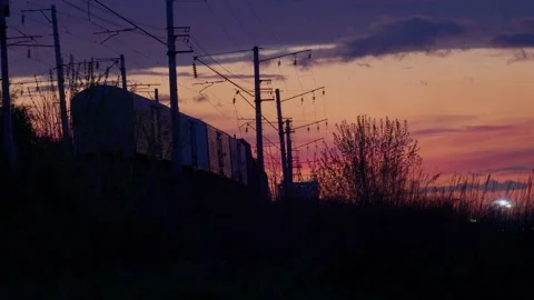 Sunset Night Train Stock Footage 154790787
