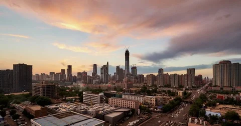 From sunset to Night View Beijing city skyline, Scan Panorama (4K,Time-lapse) Stock Footage 83300412