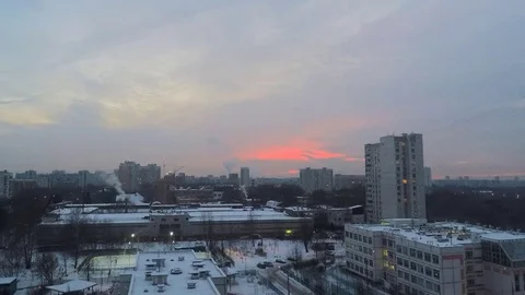 From sunset to night in winter in the city timelapse Stock Footage 79815377