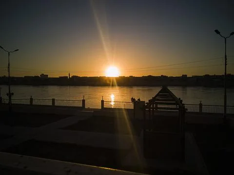 Sunset on the nile 스톡 사진