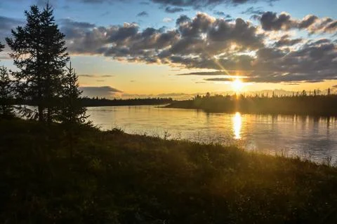 Sunset on the North river. Stock Photos
