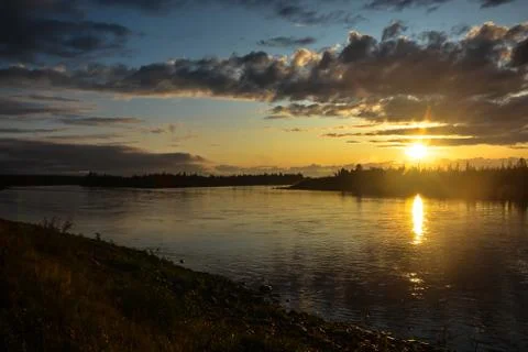 Sunset on the North river. Stock Photos