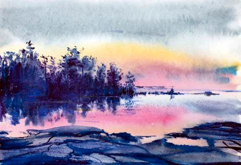 Sunset on the North Sea Illustrazione stock