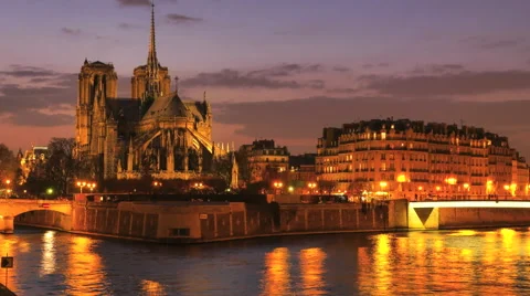 Sunset-Notre Dame Cathedral, Paris, France, Time Lapse Stock Footage 50245316
