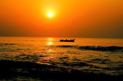 Sunset Ocean Boat Stock Photos
