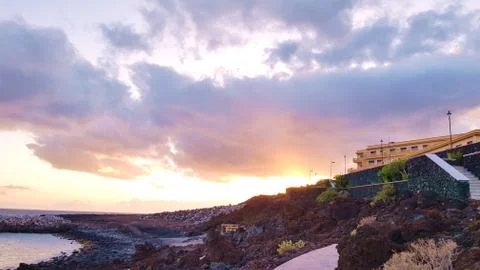 Sunset by the Ocean Clouds Light HDR Dynamic Stock Photos