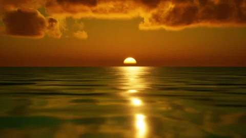 Sunset on the ocean. Glare on the water, smooth movement with clouds. Stockbeeldmateriaal 201105023