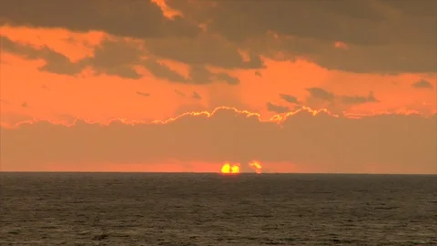 Sunset ocean horizon. Clouds and waves view from beach. static Stock Footage 102532215