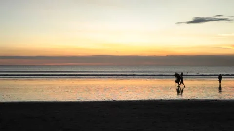 Sunset ocean peoples walk Stock Footage 50016482
