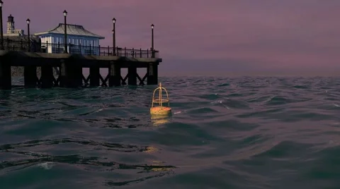 Sunset Ocean Pier And Lighthouse 스톡 동영상 52348549