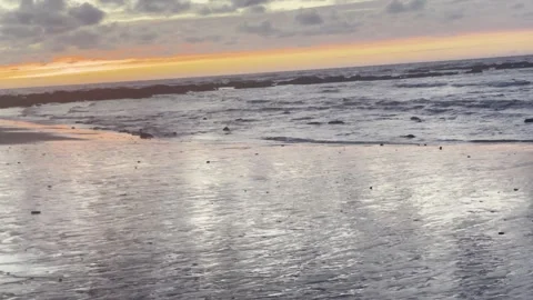 Sunset Ocean Reflections On Wet Beach For Cinematic Nature Background Length Stock Footage 334871927