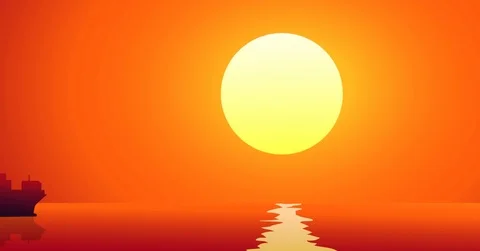 Sunset Ocean &amp; Ship Vector Illustration Stock Footage 127338876