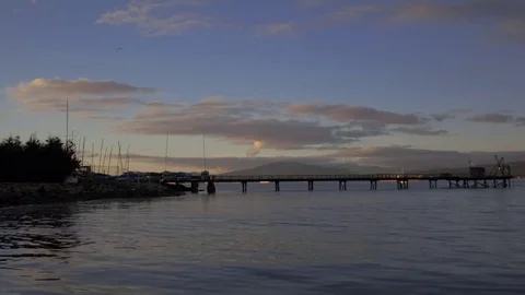 Sunset ocean view with dock Video stock 73841411