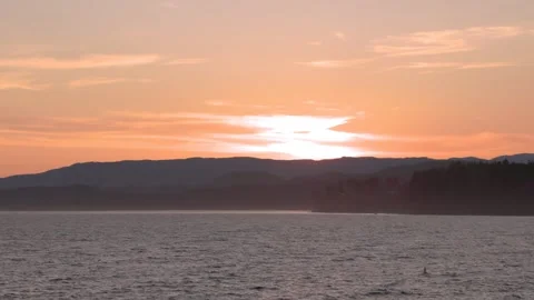 Sunset ocean view near Sooke, BC, Vancouver Island, beautiful ocean vista. 4K Stock Footage 258808140
