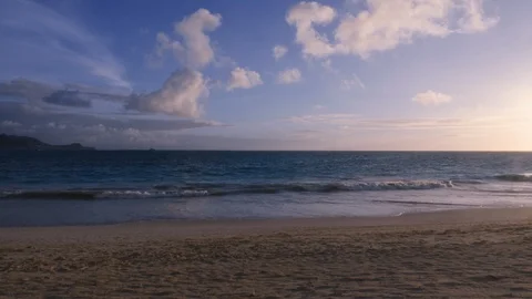 Sunset Ocean View Pan Right at Shore Stock Footage 96225737