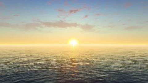 Sunset at Ocean View, Time lapse Sun, 4K Animation, 3D Rendering Stock Footage 122250511