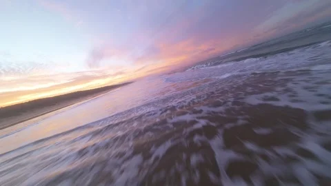 Sunset ocean waves with blurred motion Stock Footage 344543140