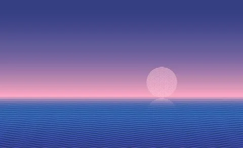 Sunset ocean waves futuristic background Stock Illustration