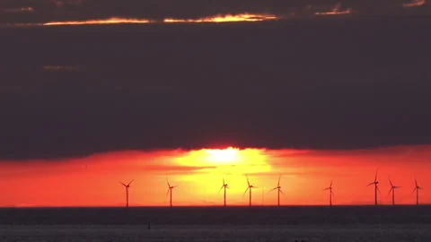 Sunset offshore wind farm Video stock 272477913