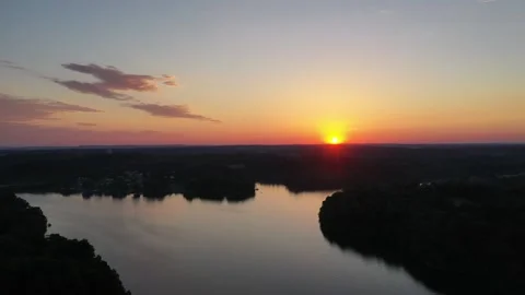Sunset on the Ohio River Drone Aerial View Stock Footage 236419306