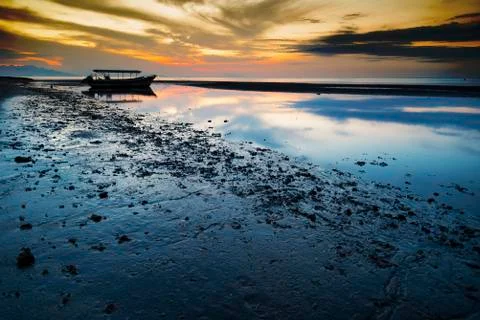 Sunset with old fisherman boat, Java, Indonesia Foto stock