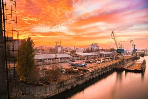 Sunset in old harbor Stock Photos