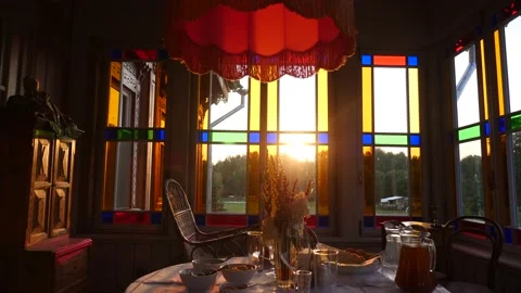 Sunset in the old house Stock Footage 218378417