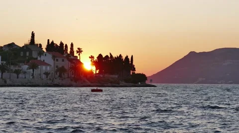 Sunset - old town Korcula Stock Footage