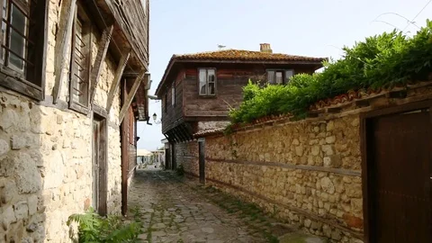 Sunset at old town of nessebar and seagulls at roof Video stock 72471785