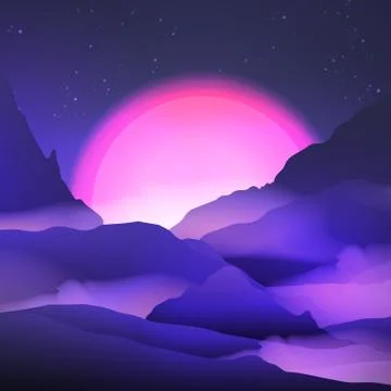 Sunset or Dawn Over the Mountains Landscape - Vector Illustration Stock Illustration