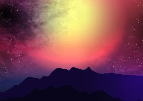 Sunset or Dawn Over the Mountains Landscape - Vector Illustration Stock Illustration