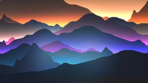 Sunset or Dawn Over the Mountains Landscape - Vector Illustration Stock Illustration