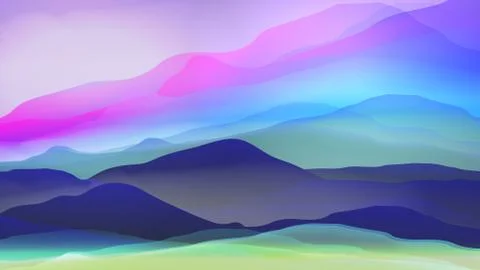 Sunset or Dawn Over Silk Mountains Landscape - Vector Illustration. Stock Illustration