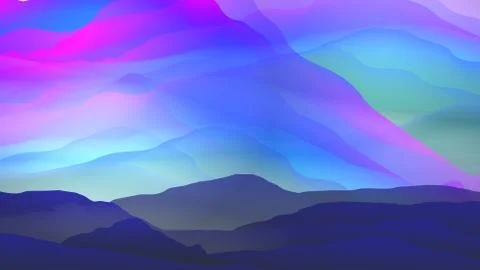 Sunset or Dawn Over Silk Mountains Landscape - Vector Illustration. Illustrazione stock