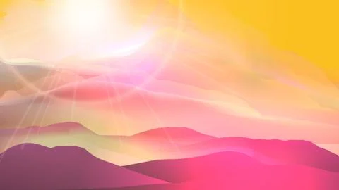 Sunset or Dawn Over Silk Mountains Landscape - Vector Illustration. Stock Illustration