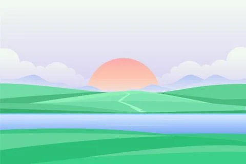 Sunset or dawn by the river - modern vector illustration Stock Illustration