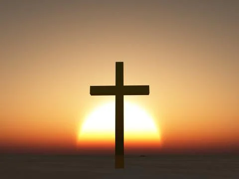 Sunset or sunrise with cross Stock-Illustration