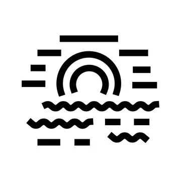 Sunset or sunrise over ocean with waves icon Stock Illustration