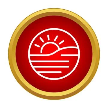 Sunset or sunrise over ocean horizon icon Illustrazione stock