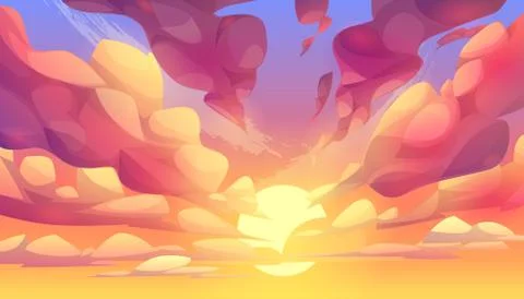 Sunset or sunrise, sky with pink clouds Stock Illustration