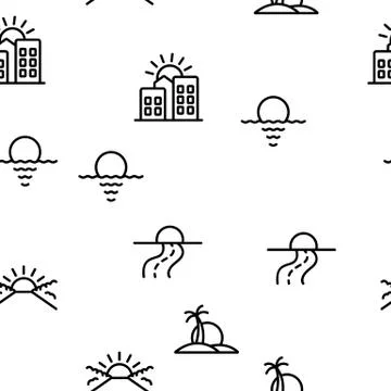 Sunset Or Sunrise Vector Seamless Pattern Stock Illustration