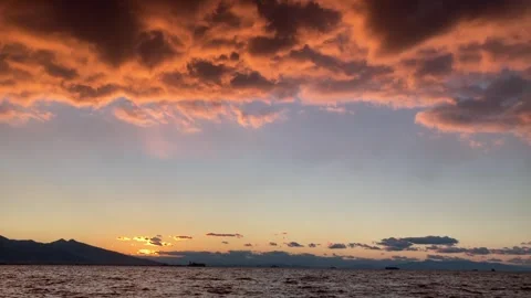 Sunset with Orange Clouds over the Aegean Sea Stock Footage 267842748