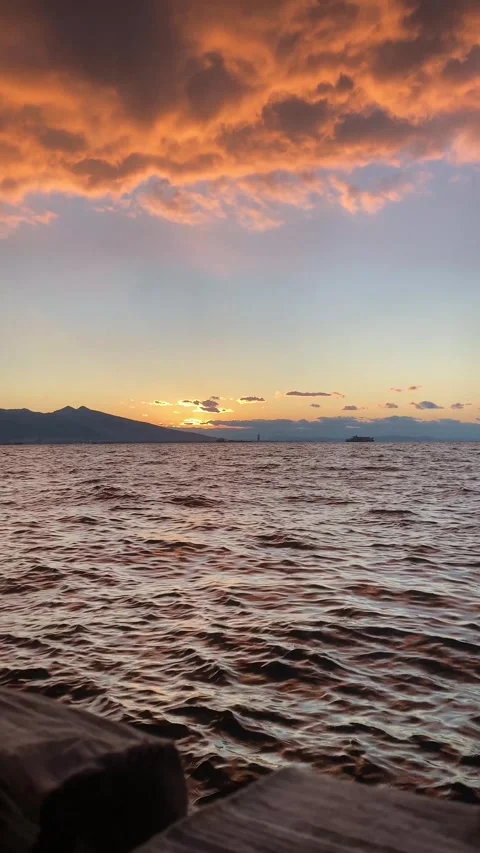 Sunset with Orange Clouds over the Aegean Sea (Vertical) Stock Footage 267842774