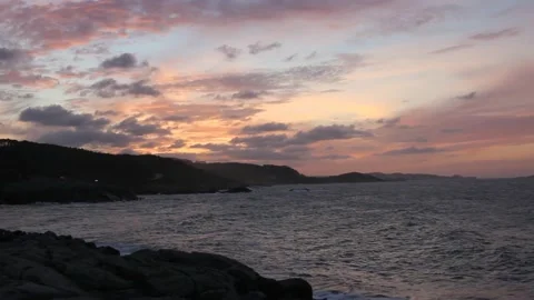 Sunset with orange clouds over the sea Stock Footage 219251406