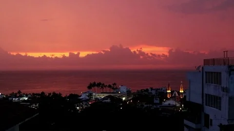 Sunset, orange sky, city Stock Footage 78540922