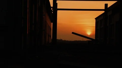 Sunset with orange sky line Stock Footage 114652601