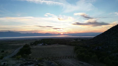 Sunset Orbit Over Mountain Park Lake Stock Footage 258381901