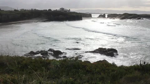 Sunset in Os Castros beach in the Cantabrian sea Stock Footage 259521544