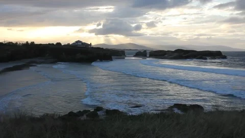 Sunset in Os Castros beach, Ribadeo, Spain Stock Footage 320808185