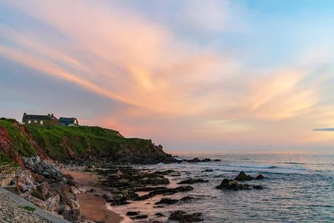 Sunset at Outer Hope by South Milton Sands in Devon Stock Photos